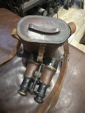 WWI 1917 British Military Binoculars Mk V Special Broad Arrow Leather Case Strap picture