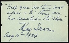 May Irwin d1938 signed autograph 3x5 Cut Actress First Screen Kiss in History picture