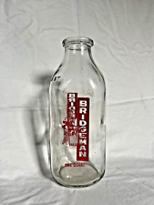 Vintage Bridgeman Russell Dairy Glass Milk Quart Bottle, Red Label picture