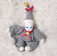 Vintage Porcelain Head Clown Doll Figurine w/ Bean Bag Body Striped Outfit picture