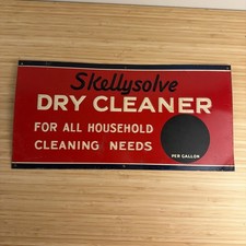 Vintage 1940s Embossed SKELLY OIL Advertising SKELLYSOLVE DRY CLEANER Tin Sign picture