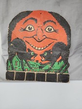 Vintage 1930s Beistle Embossed Halloween Die Cut, Moon Face, Black Cats 9” USA picture