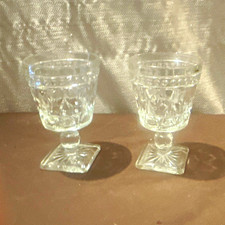 Vintage Indiana Glass Colony Park Lane Clear Glass Goblets Square Base Set of 2 picture