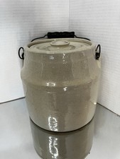 Antique Salt Glazed Stoneware 1 Gallon Crock w/Orig. 1896 Patent Lid Wire Handle picture