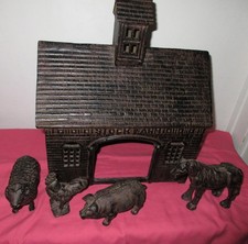 Vintage Cast Iron Farm Set Barn & Animals Horse Pig Rooster Sheep picture