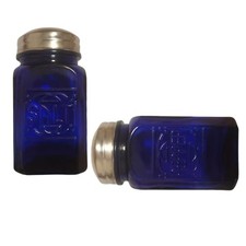 Old-Fashioned Salt and Pepper Shakers Cobalt Blue Glass picture