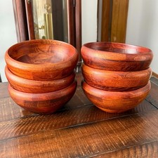 Set of 6 Wood Bowls Monkey Pod Vietnam Acacia Woodware Wooden MCM VTG picture