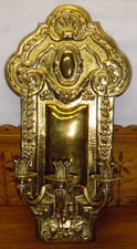 Antique / Vintage Ornate Fancy Sheet Brass Wall Candleholder Sconce - 21
