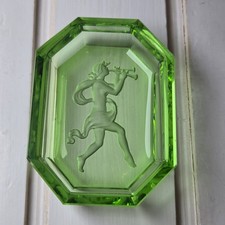 Vintage Green Intaglio Glass Nymph Double Flute Open Salt Cellar Art Deco picture