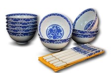 10 Pc Fine Porcelain Blue and White Rice Pattern Bowl, Bowl Set, with Free 10... picture