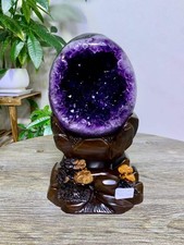 11.5LB Natural amethyst quartz specimen mineral dinosaur egg reiki Decor+stand picture