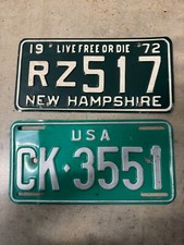 Vintage 1972 New Hampshire Live Free Die & USA Teal Plates picture