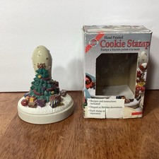 VTG Norpro Christmas Tree Presents Stars Hand Painted Cookie Stamp 90s picture