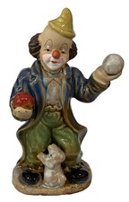 Vintage Ceramic Hobo Clown Figurine Juggling with Begging Puppy Dog 6.5