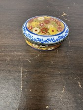Halcyon Days Enamel Oval Blue Floral Trinket Box England picture