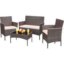 Outdoor Sofa Set of 4 with Soft Cushion and Glass Table, Patio Furniture 4 Piece picture