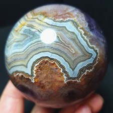 RARE 380G Natural Polished Banded Agate Amethyst Symbiosis Crystal Ball A5051 picture