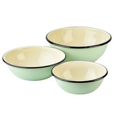Novomoskovsk Green Enamel Bowl Set of 3 Mixing Bowl Set - 1.6 qt, 2.7 qt, 4.2 qt picture