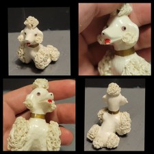 Vintage Spaghetti Porcelain Poodle Figurine Ceramic White W Purple Eyes picture