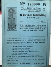1920's L.C.Smith Building Visitor Ticket Mailed Stamp From Tower Seattle Ivar's picture