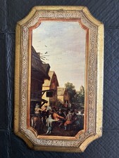 Vintage Florentine Wooden Wall Plaques Gold Gilt Floral Made Italy Town Scene picture