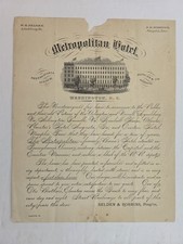 1870s antique METROPOLITAN HOTEL washington DC announcement Selden Robbins picture
