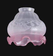 NOS Frosted & Floral Etched Pink Ruffled Top Shade, Tulip-Shape, 2” Lip Fitter picture