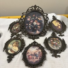 Vintage Italy Ornate Metal Picture Frames—Set If 6–Floral—People—Mirror—Grouping picture