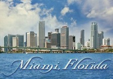 Miami Florida, Downtown Skyline, Bridge, Causeway, Blue Waterway, FL -- Postcard picture