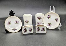 VTG Japan Porcelain Purple Floral Matchbox Holder, Cigarette Holder, & ashtrays  picture