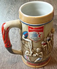 Vintage 1984 LA Olympics Budweiser Beer Stein Ceramic Torch Handle Mug picture
