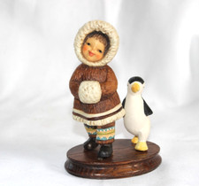 Vintage ANRI Eskimo and Penguin Figurine Italy wood base picture