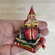 Vintage Pam Schifferl Santa Claus Christmas Ornament Folk Art Books picture