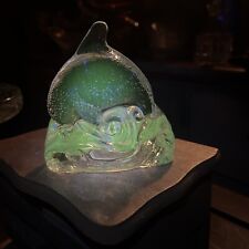 Retired Partylite Glass Dolphin Tealight Candle Holder 4” Tall Uranium Glass EUC picture