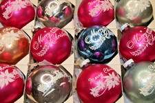 Lot VTG Glass Stencil Pictured SANTA SLED MERRY BALL Christmas Ornaments Shiny picture