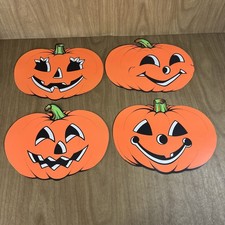 Vtg Set Of 4 Jack O Lantern Pumpkins Beistle Die Cut Paper Halloween Decor picture
