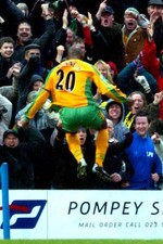 Norwich goalscorer Damien Francis jumps at the Norwich crowd to ce- Old Photo picture