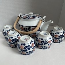 Japanese Arita Ware Vintage Tea Pot Set With 5 Cups Fine Porcelain From Japan  picture