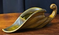VTG MCM Ceramic Cornucopia Vase Planter Gold Olive Green Horn of Plenty 60s picture