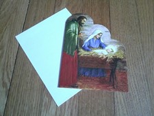 Vtg Carol's Rose Garden Christmas Nativity Card UNUSED Wilson Diecut Mary Jesus picture