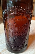 ~RARE~ GEO. BAUERNSCHMIDT BREWERY GBS, BALTIMORE, MD. AMBER BLOB TOP BEER BOTTLE picture