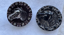 Vintage Horse Head Buttons Pair Black Glass Embossed Horse Equestrian picture