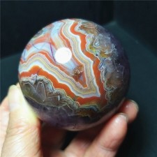 RARE 287.3G Natural Polished Banded Agate Amethyst Symbiosis Stone Ball A4466 picture