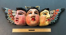 Rare THREE HEADED VINTAGE GUERRERO MEXICAN FOLK ART MASK ~ Beautiful picture