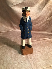 Carved Wood Sea Captain Blue Coat White Hat Pants 9 7/8