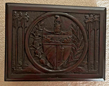 RAREST VINTAGE CIGAR HUMIDOR Wooden REPUBLIC TREE SHIELD 1920s EMPTY MACHADO picture