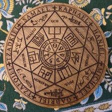 Handmade Engraved Wooden Altar Plate Seal of the Seven Archangels For Use picture