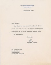 Robert F. Kennedy - Typed Letter Signed - Three Months After JFK's Assassination picture