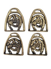Vintage Brass Horse Medallion Bridle Harness Ornament Lot of 4 England Made picture