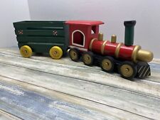 Wood Christmas Train Holiday Decor 12” Train Engine With Caboose Set picture